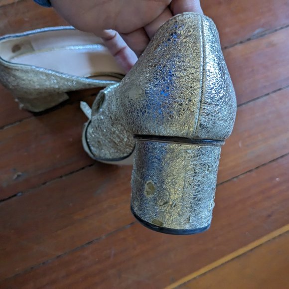 Gucci Galassia Platino Crackle Heels Marmont Loafers Gold - Picture 5 of 6